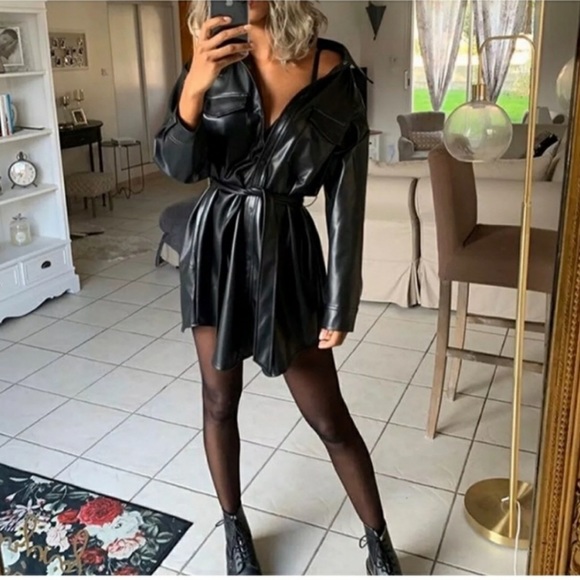 Zara leather shirt with belt - Picture 2 of 6